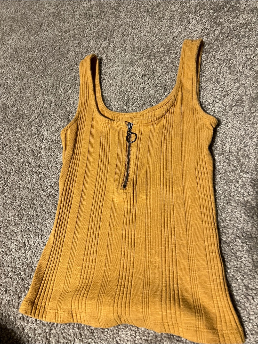 Aeropostale Mustard Ribbed Tank with Front Ring Zip